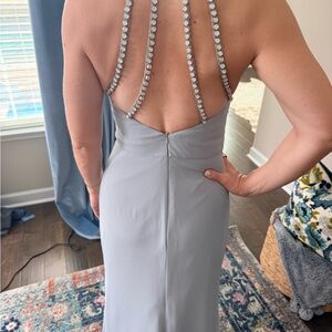 Chic Backless Gray Dress with Embellished Straps